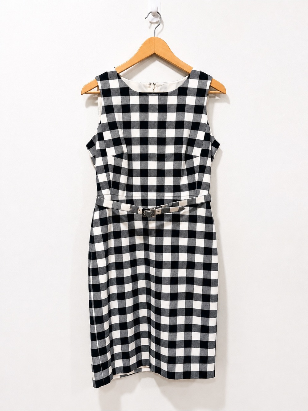 J.Crew Navy & White Gingham Belted Sheath Dress